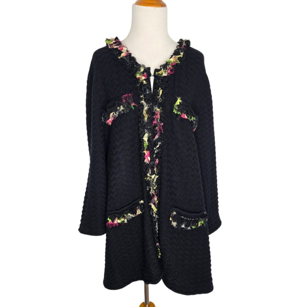 Michael Simon Plus Size Cardigan Ruffled Floral Trim Longline Classic Women 3X